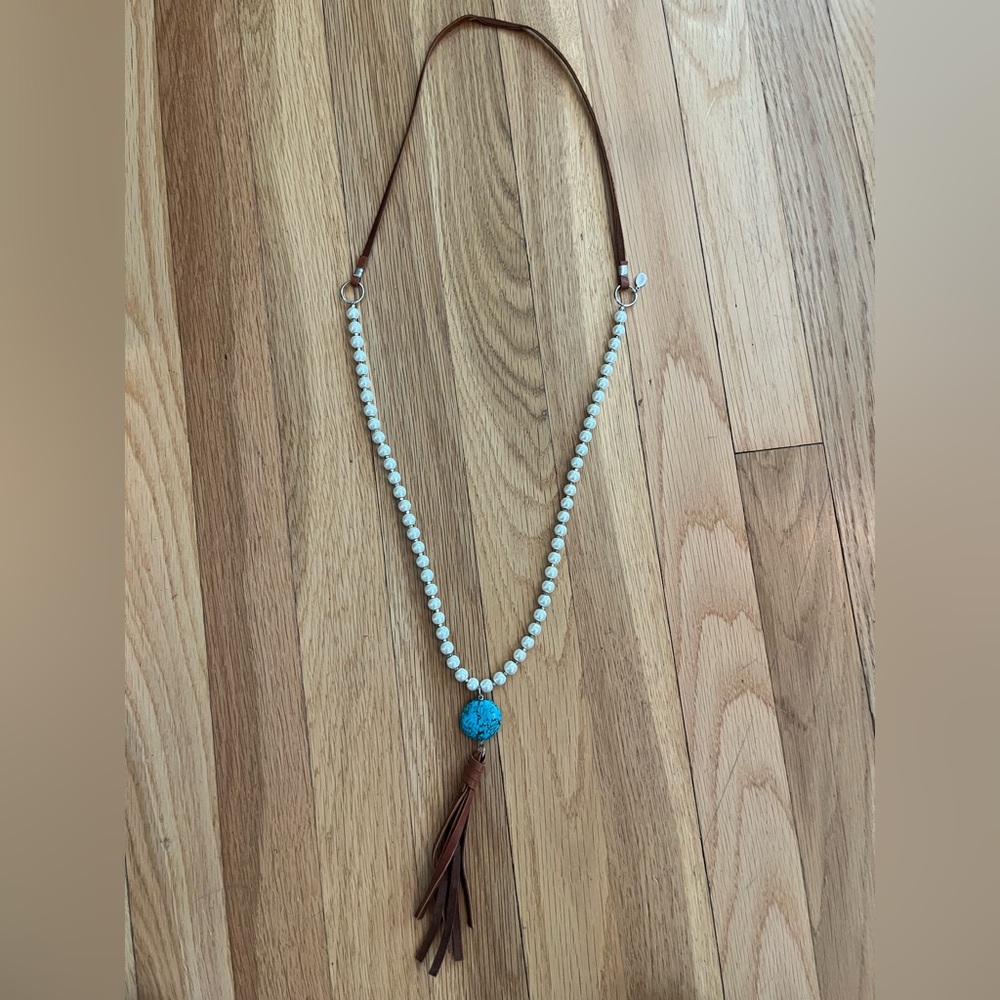 Beaded Necklace with Pearls, Turquoise Accent and Tassel